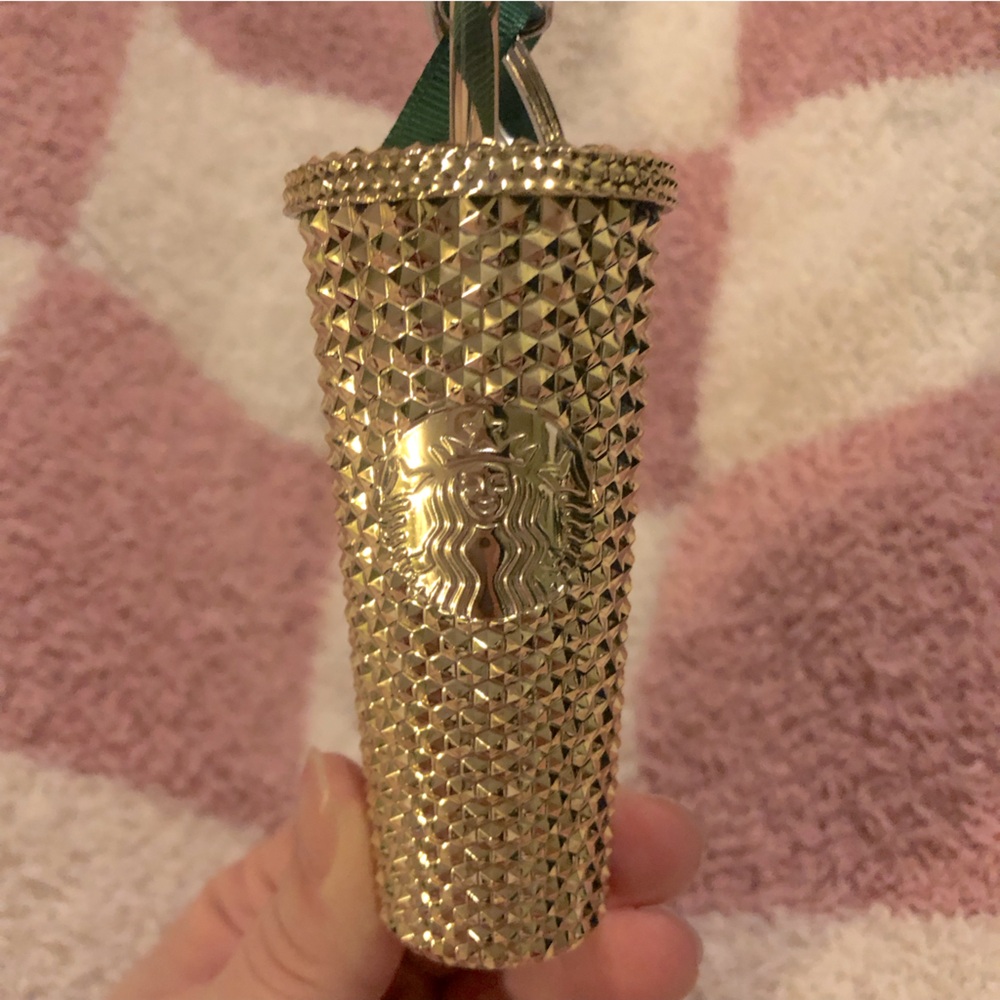 Starbucks studded gold keychain
